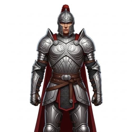 Intricate Silver Armor Warrior Illustration | 2D Battle-Ready Art