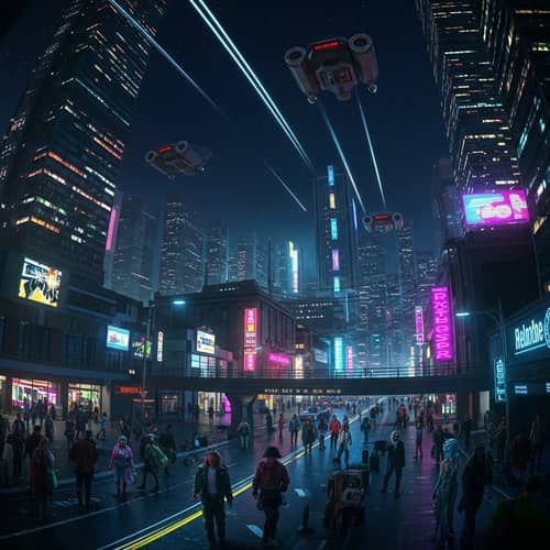 Futuristic Cyberpunk Cityscape at Night | Vibrant Neons & Flying Cars