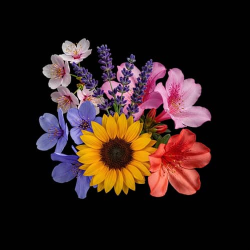 Chimera Flower: Cherry Blossom, Lavender, Sunflower & Azalea in Spectrum of Colors