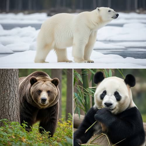 Polar Bear, Grizzly Bear & Panda Bear - Three Different Types of Bears