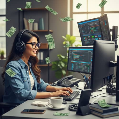 Cheerful South Asian Female Programmer in Contemporary Office