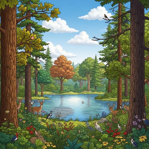 Tranquil Forest and Lake Nature Scene