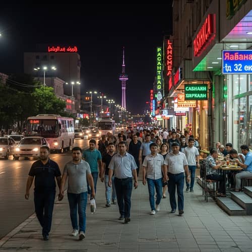 Night Life in Tashkent: Neon Signs, Diversity, and Plov Delights