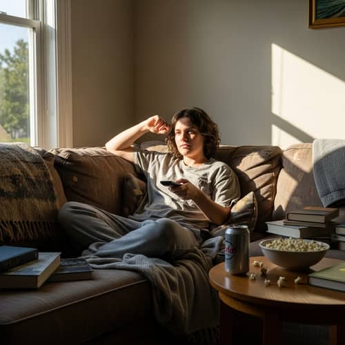 Lazy Person Relaxing on Couch with Remote Control | Website