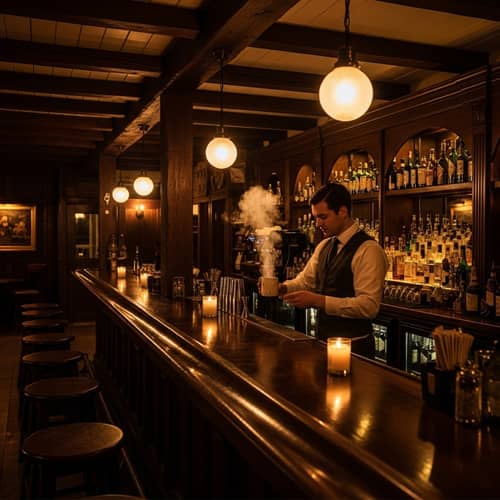 Colonial-Inspired 18th Century Long Bar Scene | Chiaroscuro Elegance