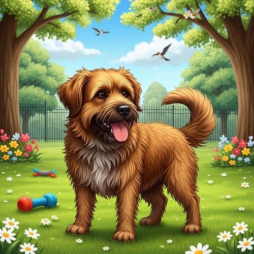 Playful Medium-Sized Dog with Shaggy Brown Coat