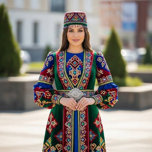 Modern Tatar Woman in Traditional Clothing | Tatar Patterns & Colors