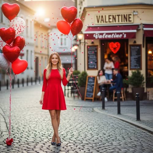 Chic Red Dress Amid Romantic Valentine's Day Decorations