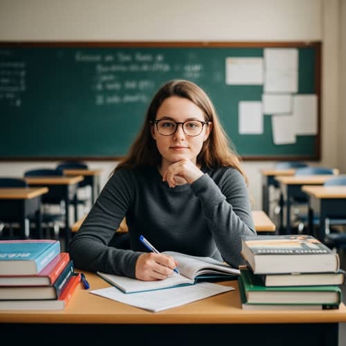 Academic Ambiance: Young Woman Studying in College Classroom