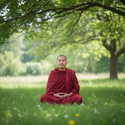 Tranquil South Asian Monk Meditating in Nature