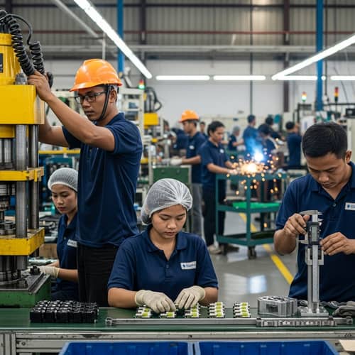Indonesian Factory Workers: Determined Labor on the Factory Floor