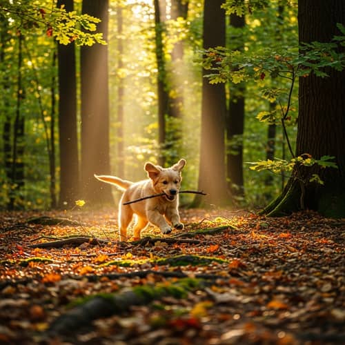 Small Puppy Playing in Forest - Cute Dog Exploration