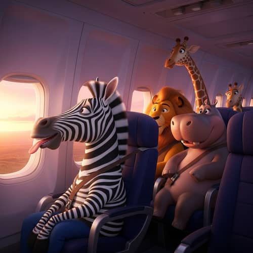 Animated Zebra on Thrilling Plane Ride with Famous Friends