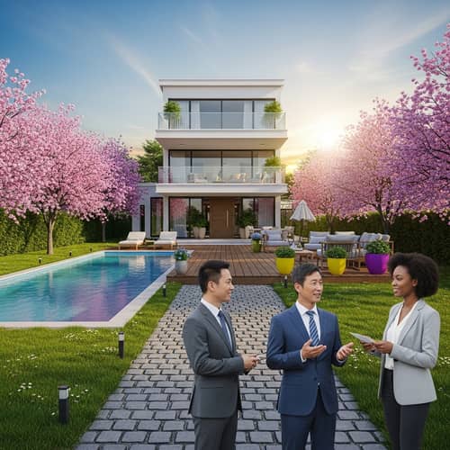 Modern 3-Story House with Pool - Real Estate Setting