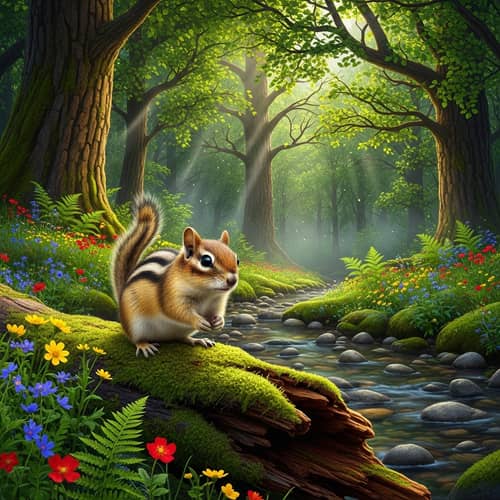 Small and Cute Chipmunk in Lush Green Forest