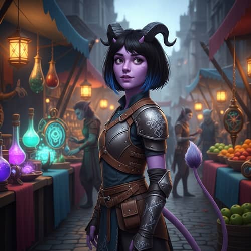 Lilac Tiefling Teen with Black Bobcut & Blue Tips