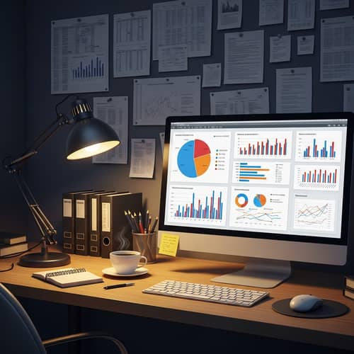 Data Analysis: Vibrant Graphs & Spreadsheets | Desk Setup