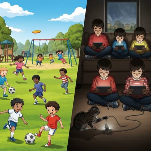Outdoor Play vs Mobile Addiction: A Visual Comparison