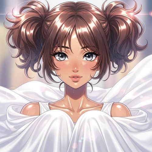 South Asian Girl Anime Art with Brown Hair in Ponytails