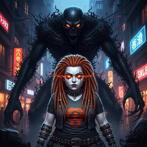 Detailed Graphic Novel Style Vampiress Horror Scene