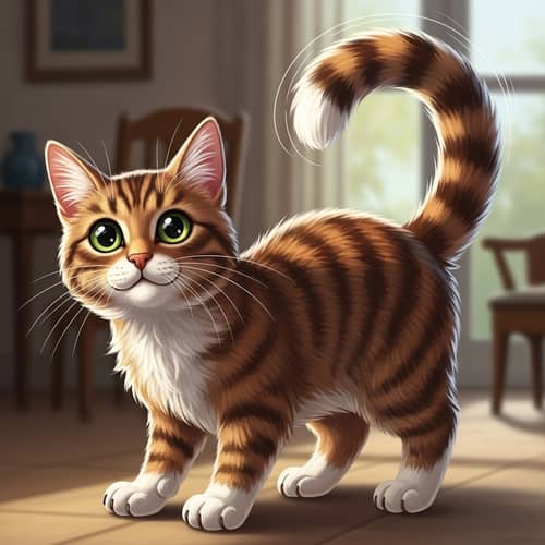 Domestic Cat Illustration with Soft Fur and Bright Playful Eyes