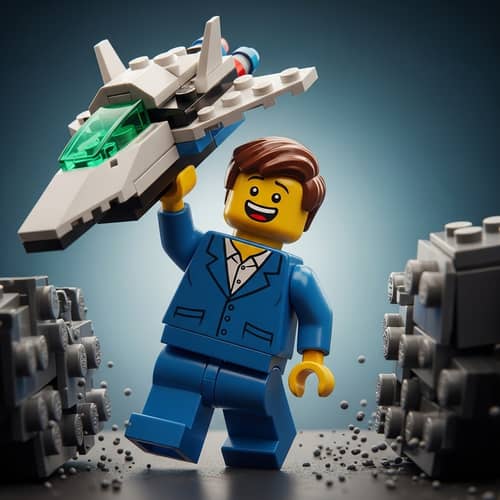 Lego Figure Escapes Crush - Triumph with Spaceship