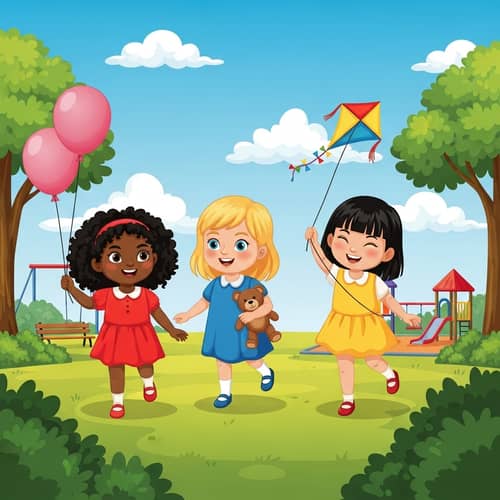 Diverse Girls Enjoying Park | Children Illustration