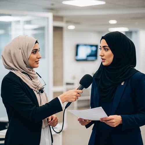 Empowering Female Representation: Hijabi Dentist Interviews Hijabi News Anchor in Modern Newsroom