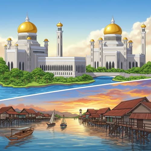 Brunei Landmarks: Sultan Omar Ali Saifuddin Mosque & Kampong Ayer