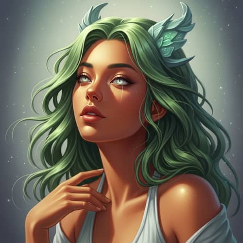 Fantasy Portrait of Captivating Woman with Green Hair