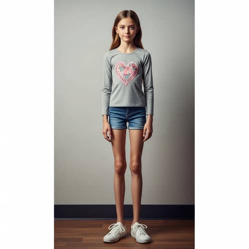 Realistic Image of Eleven-Year-Old Girl with Exceptionally Long Legs