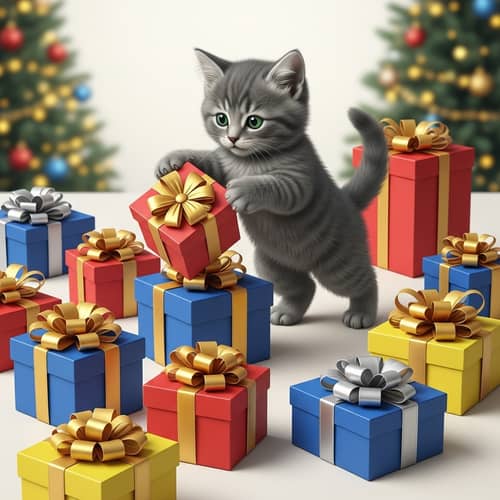 Adorable Kitten Can't Decide Among Colorful Gift Boxes