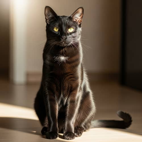 Sleek Black Cat | Eyes Gleaming in Soft Light