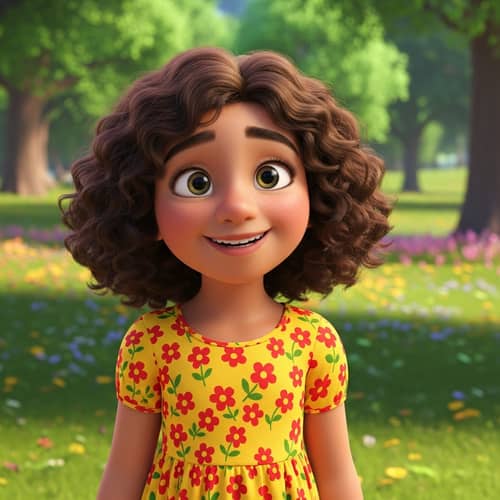 Meet Lucy: The Lively Hispanic Girl with Curly Brown Hair and Twinkling Hazel Eyes