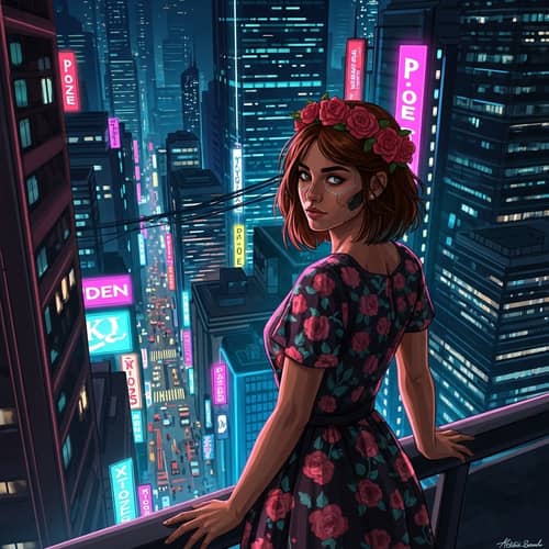 Vibrant Cyberpunk Cityscape Digital Painting