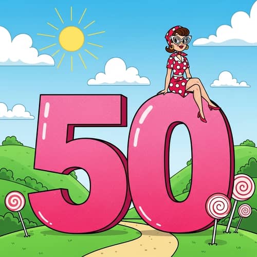 Cartoon Woman Sitting on Giant 50 | Fun Illustration