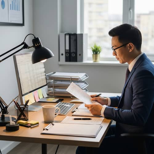 Professional Accountant Managing Financial Records in Office