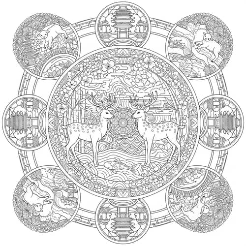 Japanese Garden Mandala Coloring Book: Deers & Lambs