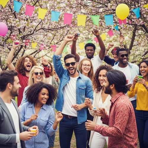 Diverse Spring Break Party: Joyful Gathering Outdoors