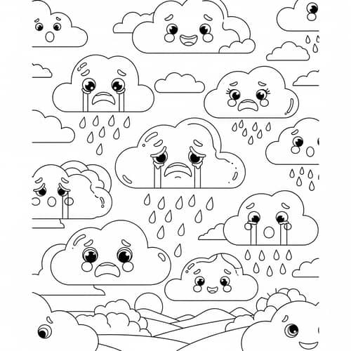 Whimsical Clouds Coloring Pages for Emotional Exploration and Joy