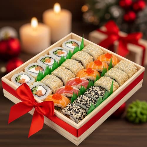 Deluxe Sushi Gift Box: Fresh Rolls, Colorful Fish & Vegetables