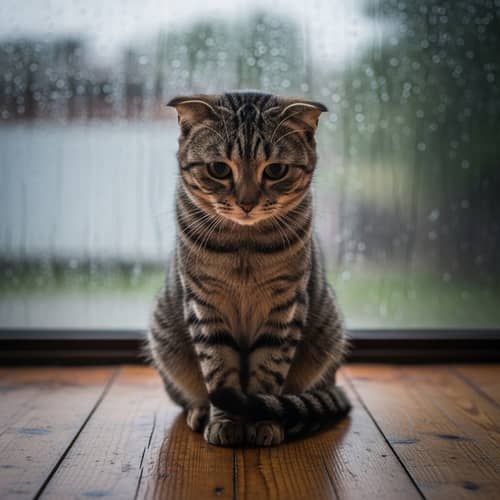 Sad Cat Sitting by Rainy Window | Touching Scene
