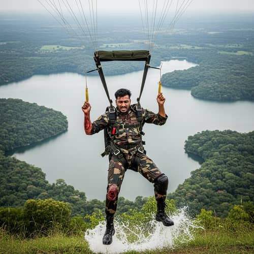 Military Man's Parachute Mishap: Resilience in Adversity