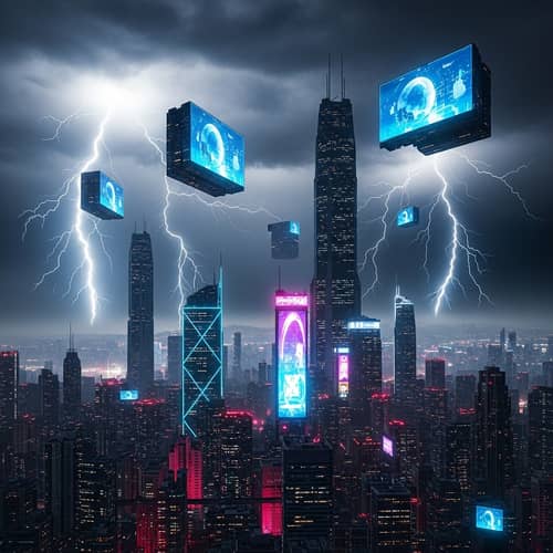 Futuristic Cityscape Illuminated by Striking Thunder | City Adaptation to Extreme Weather