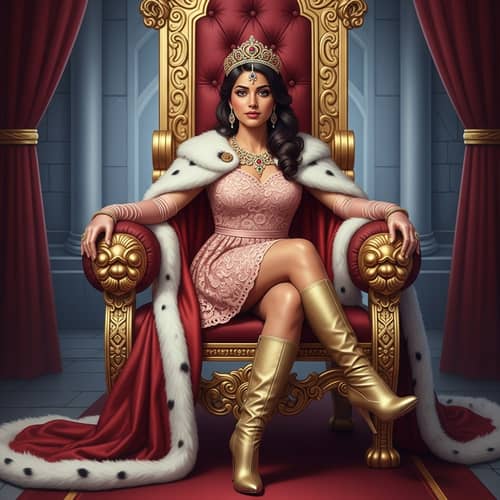 Regal South Asian Princess on Grand Throne | Elegance & Luxury