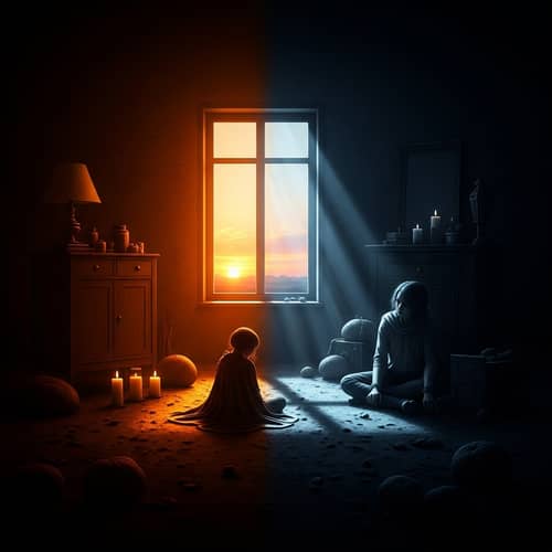 Melancholy Scene with Stark Contrasts of Illumination