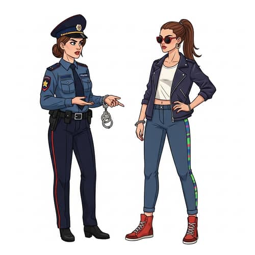 Police Officer Discussing Consequences with Confident Young Woman