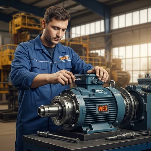 Male Mechanic Working on W22 Electric Motor by Weg