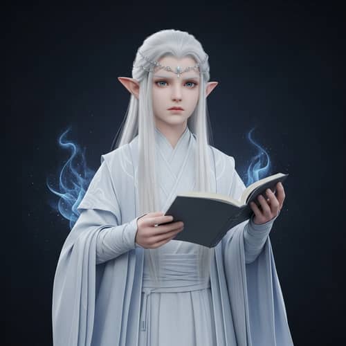 White Elf Boy with Long Hair in Spectral White Apparel