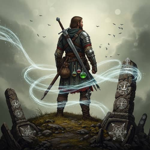 Geralt of Rivia, Medieval Warrior in Earthy Tones - The Witcher World